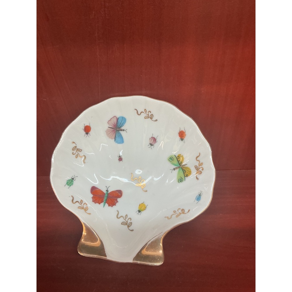 Vintage Ardalt Japan Lenwile China Shell Trinket Dish Butterfly Beetle Gold 6441